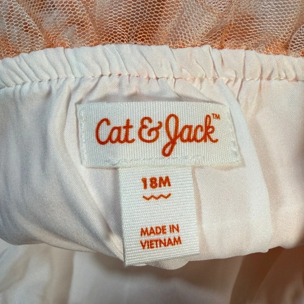 Cat & Jack Tulle Gingham Dress Kids 18M Peach NEW Floral Smocked Ruffle